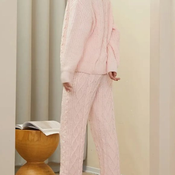 Thermal Textured Loungewear , Sweater Pullover Tops & Straight Leg Pants Pajamas - Picture 3 of 5